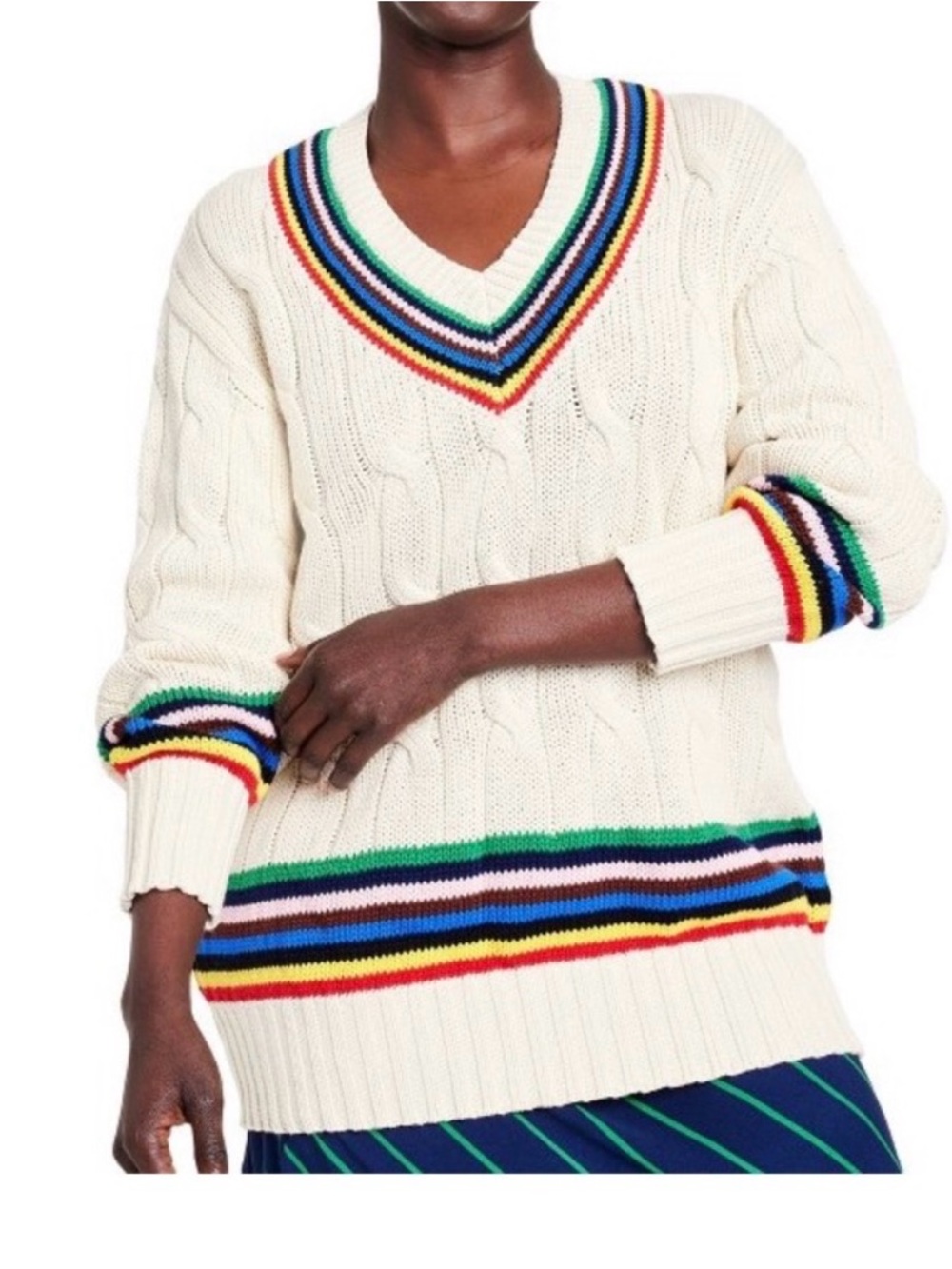 Rowing Blazers Croquet Stripe Cable Knit
Sweater medium Cream Cable prep